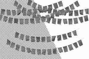 PSD wyścigi czarno-biała flaga w szachownicę trznadel liny zestaw dekoracji mała flaga uroczystość renderowania 3d