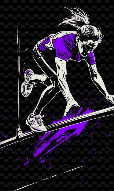 PSD wysoki skakacz skaczący przez bar z butami do biegania i kolcami ilustracja płaski 2d sport backgroundw