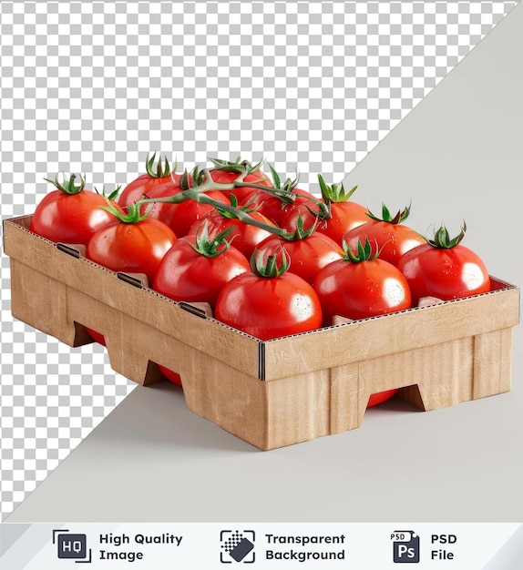 PSD wysokiej jakości przejrzysty makiety drewnianych pudełek psd ze świeżymi pomidorami