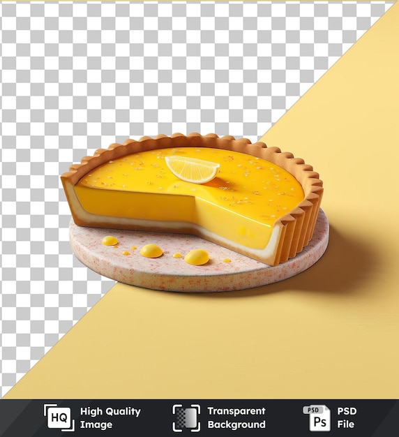 PSD wysokiej jakości przezroczysty psd pikantny ciasto cytrynowe z kawałkiem cytryny na żółtym tle