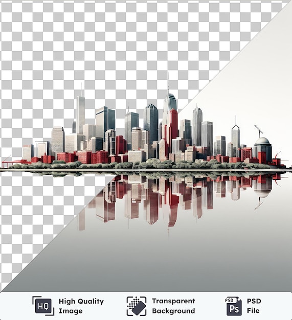 PSD wysokiej jakości przezroczysty psd realistyczny fotograficzny plan urbanistyczny _ s skyline miasta cityscape z odbiciem w wodzie