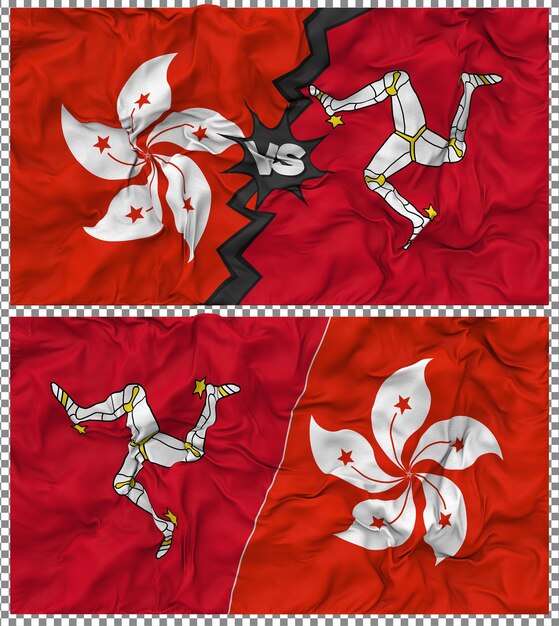 Wyspa Man przeciwko Hong Kongu Półkombinowana Flaga Cloth Bump Texture Rendering 3D