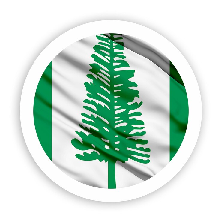 PSD wyspa norfolk macha flagą z białą zaokrągloną ramą okrągłą