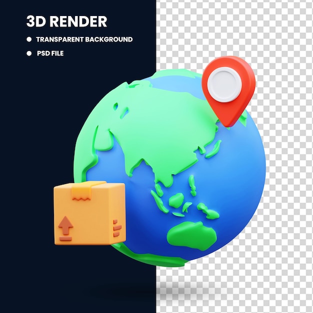 PSD wysyłka międzynarodowa, ilustracja renderowania 3d