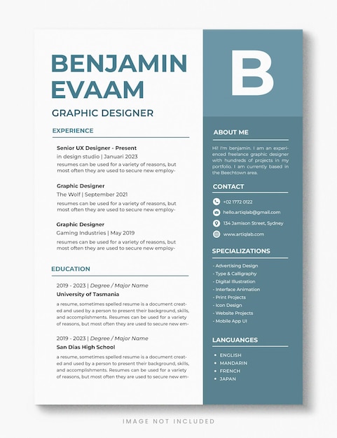 Wznów profesjonalny szablon CV Grafik PSD