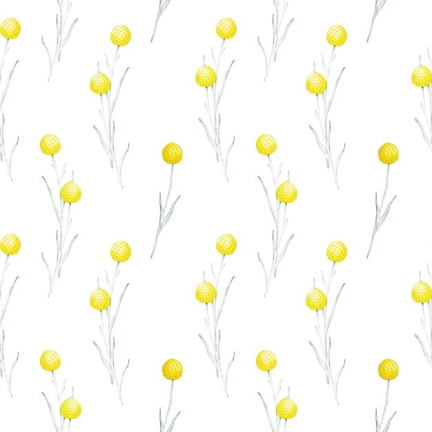 Wzór żółtych kwiatów akwarelowych na białej tkaninie Textile Card Spring