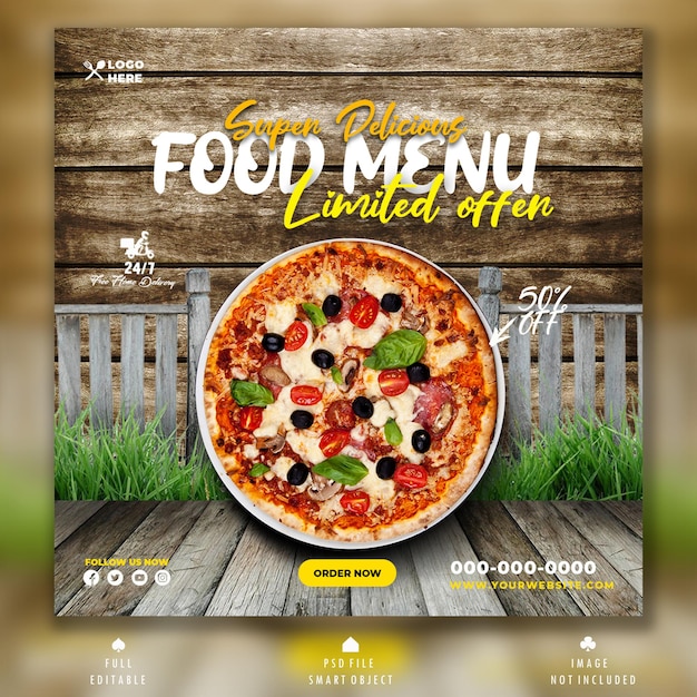 PSD wzorzec banera dla menu żywności i restauracji w mediach społecznościowych
