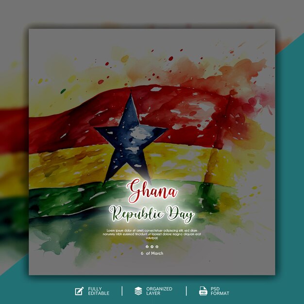PSD wzorzec projektowania grafiki i mediów społecznościowych na dzień niepodległości ghany