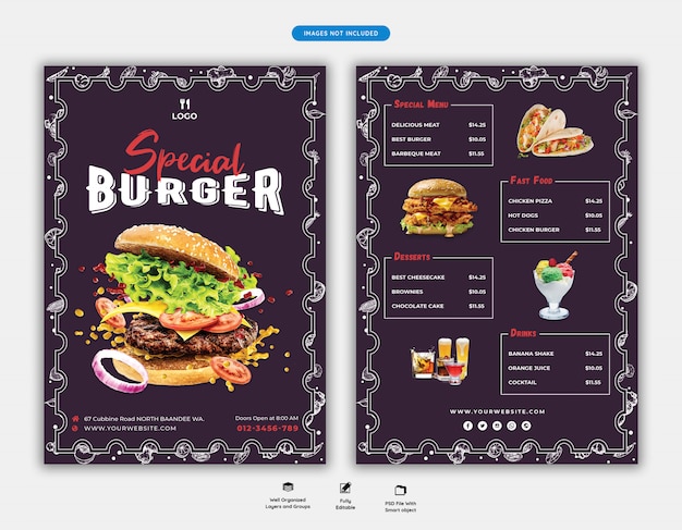 Wzorzec ulotki menu i restauracji