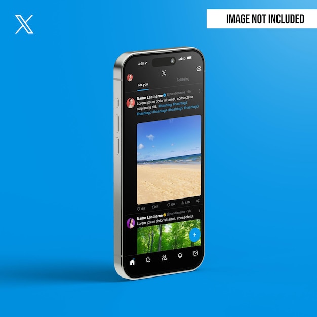 X twitter feed op iphone 15 mockup volledig bewerkbaar