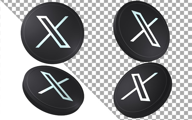 X 트위터 아이콘 X의 트윗 3d 렌더링 그림 동전 토큰 암호 화폐 로고 아이콘