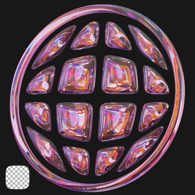 Y2K abstract glass globe shape 3D rendering on transparent background