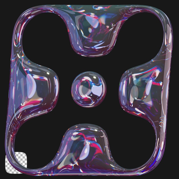 y2k abstract glass shape 3d rendering on transparent background