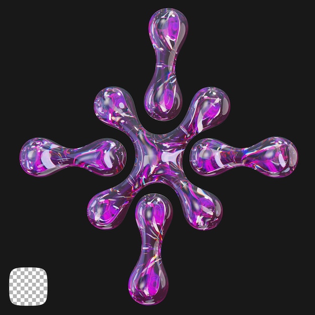 Y2K abstract glass shape 3D rendering on transparent background
