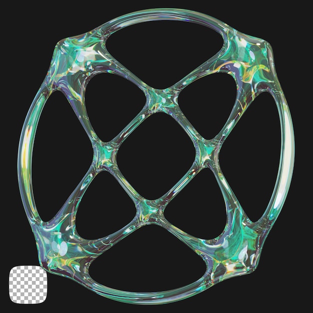 y2k abstract glass shape 3d rendering on transparent background