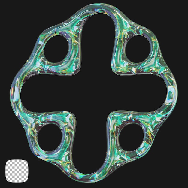 Y2K abstract glass shape 3D rendering on transparent background