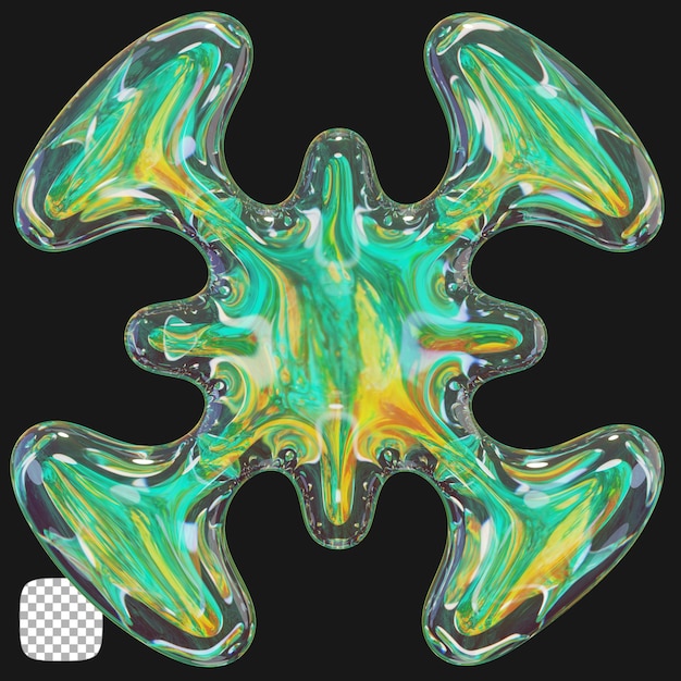 Y2K abstracte glazen vorm 3D-rendering op transparante achtergrond