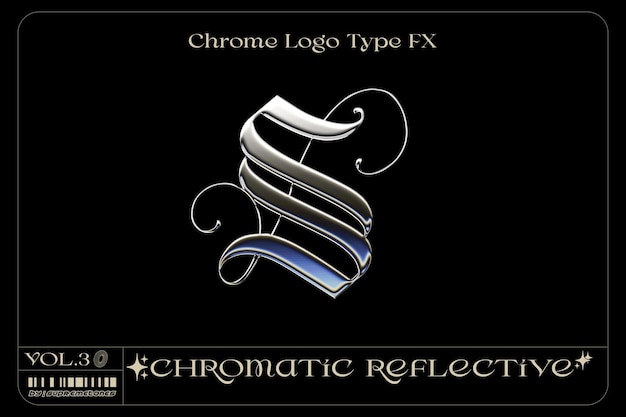 PSD y2k chromatic glossy reflective logo i efekt tekstu photoshop smart obiekt