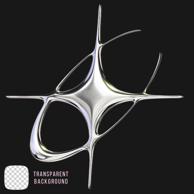 Y2K Chrome Star Symbol 3d rendering on transparent background