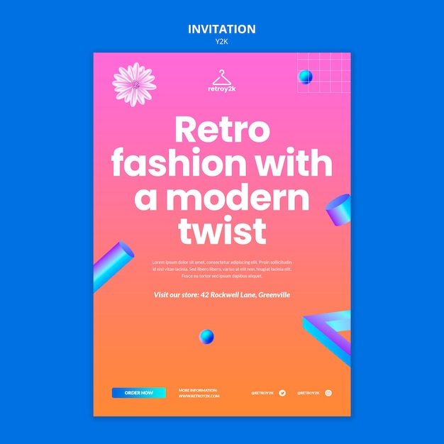 PSD y2k fashion invitation template