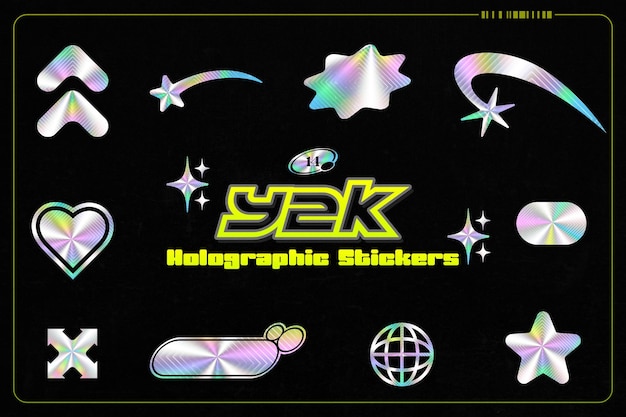 PSD y2k holographic stickers