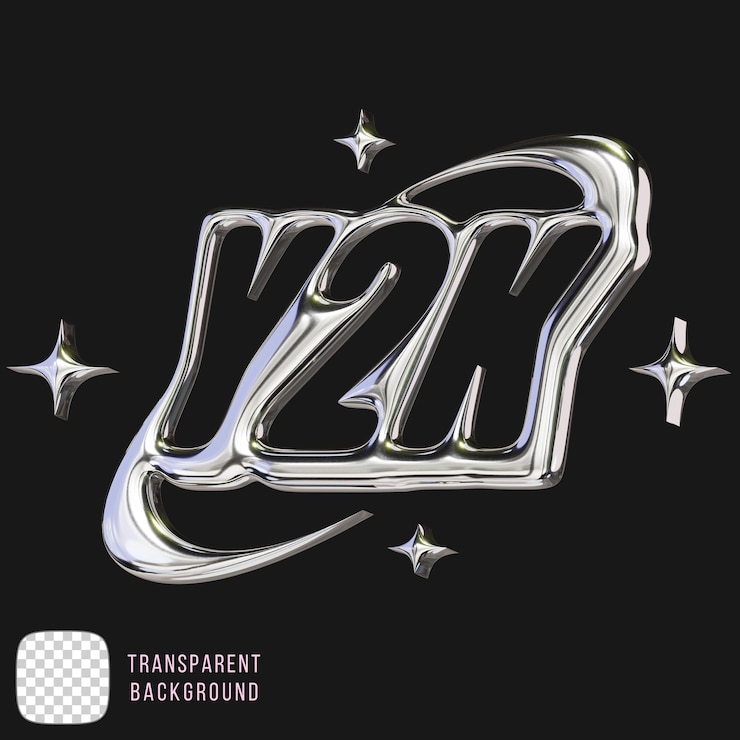 PSD y2k logo chrome symbol 3d rendering on transparent background
