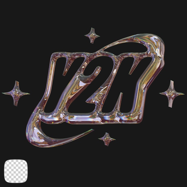 Y2K Sign Dispersion Glass Rendering kształtu 3D na przezroczystym tle