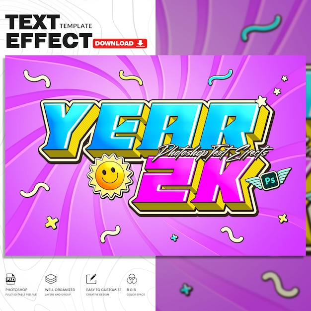 Y2K Style Text Effect PSD Template