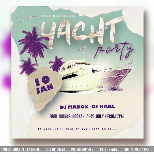 PSD yacht party boat party flyer template