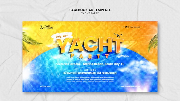 PSD modello di facebook per la festa di yacht