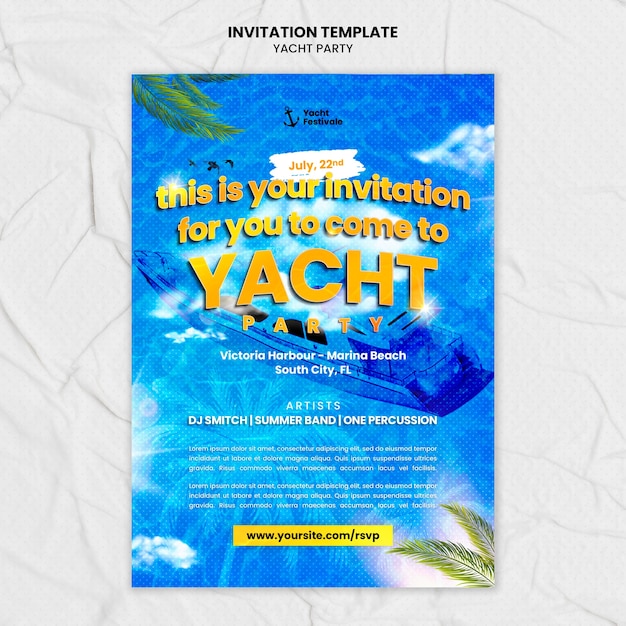 PSD yacht party  invitation template