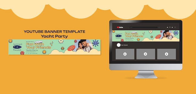 PSD modello di banner youtube per feste in yacht