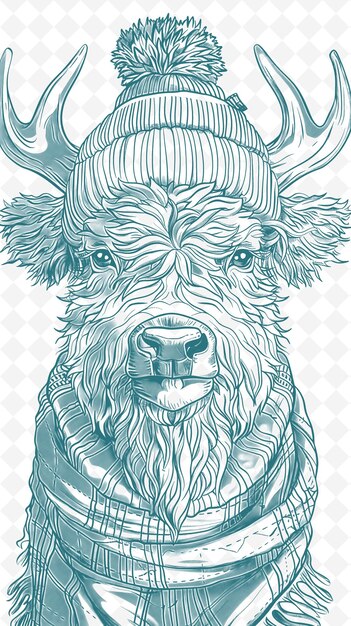 PSD yak met een winterhoed en een gezellige uitdrukking posterontwerp wi dieren sketch art vector collecties