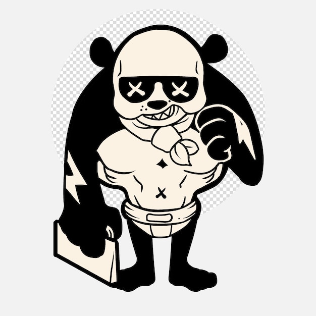 PSD illustrazione della mascotte del panda yakuza