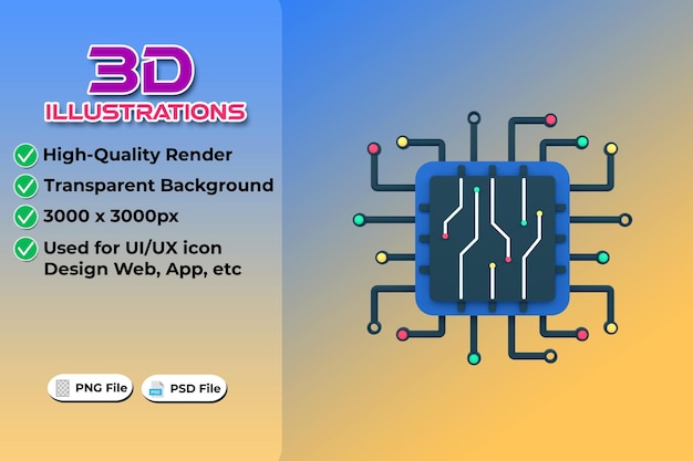Yapay zeka modern bilgi işlem konsepti şeffaf arka plan üzerinde izole edilmiş 3D render Ui UX simge tasarımı web ve uygulama trendi