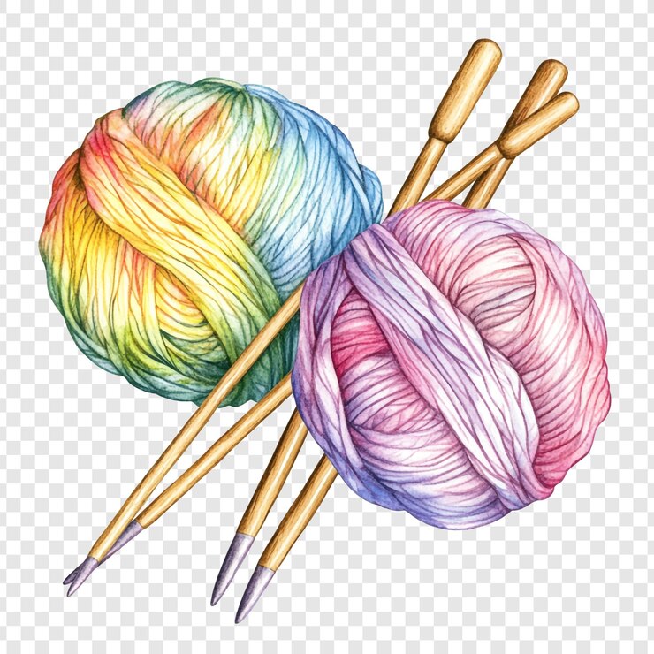 PSD yarn balls and knitting needles