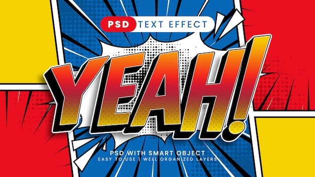 PSD yeah cartoon text effect editable red and yellow text style