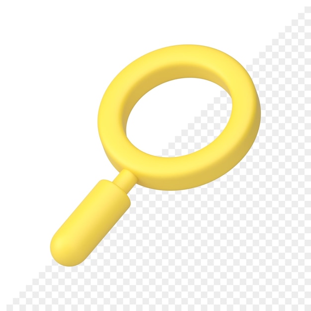 Yellow 3d magnifier volumetric tool icon for search finding reading research analysis information