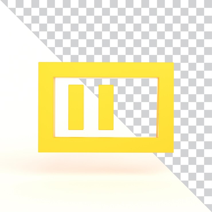 PSD 正方形のフレーム内の黄色い3d一時停止アイコン