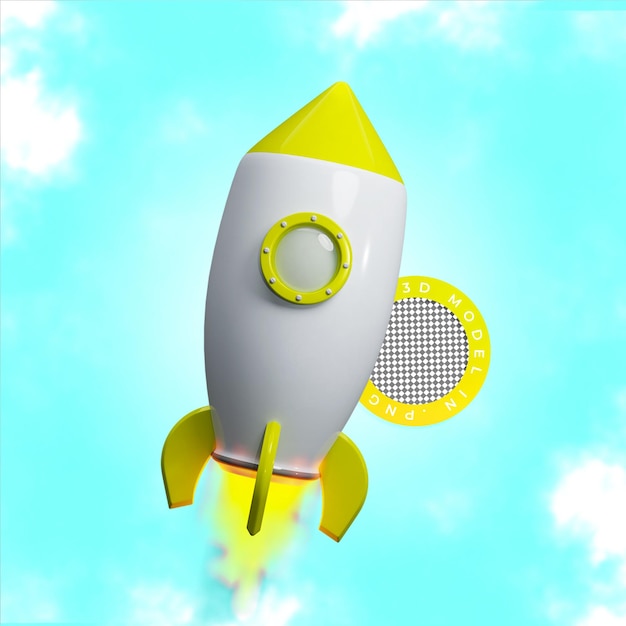Yellow 3d rocket with flames