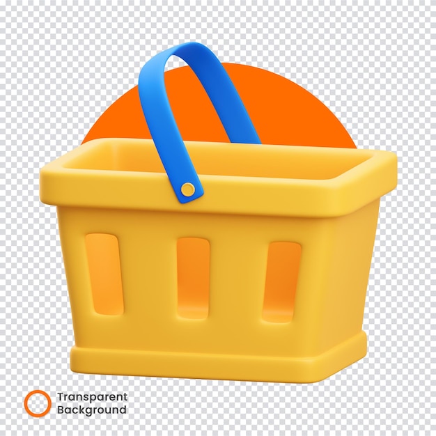 yellow 3d shopping basket icon for retail and delivery