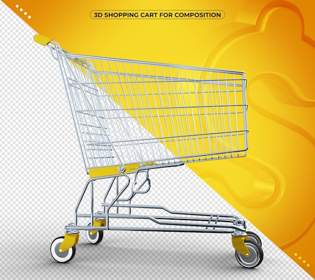 Yellow 3d supermarket cart rendering