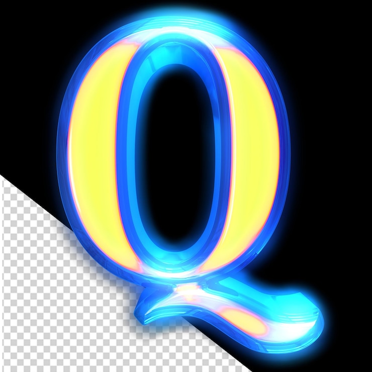 PSD yellow 3d symbol glowing around the edges letter q