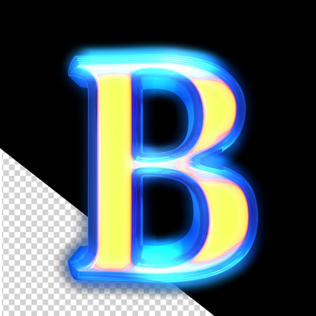 PSD Желтый 3d-символ светит вокруг краев буквы b