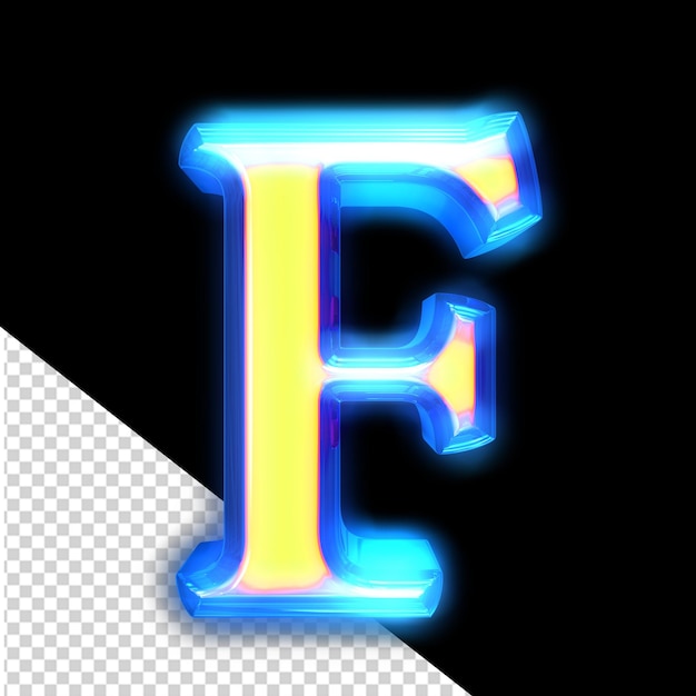 PSD Желтый 3d-символ светит вокруг краев буквы f