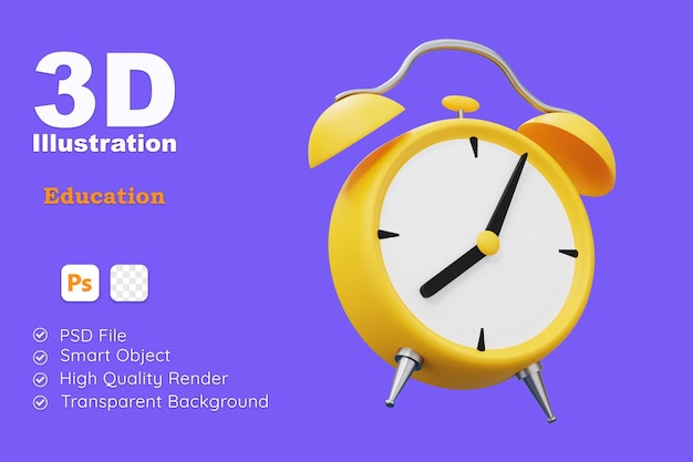 Yellow Alarm Education learning business EDU concept 3d illustration icon