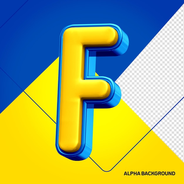 PSD yellow alphabet with blue 3d letter f