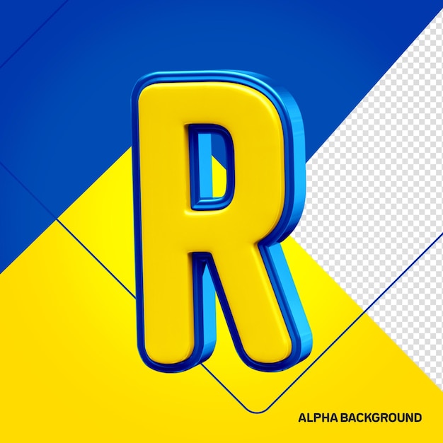 PSD alfabeto giallo con lettera 3d blu r