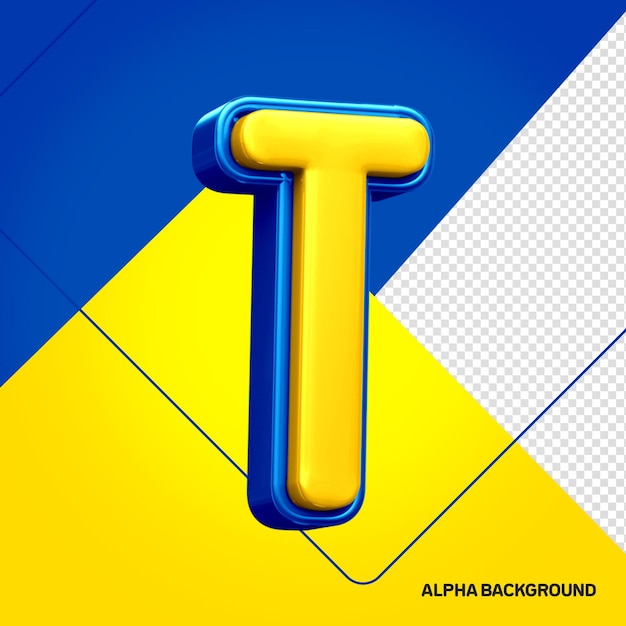 Alfabeto giallo con lettera 3d blu t