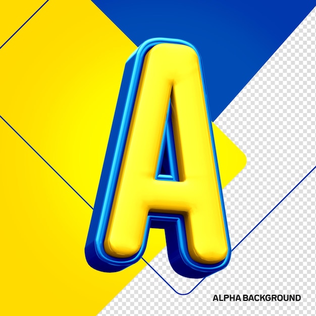 PSD alfabeto giallo con lettera 3d blu a